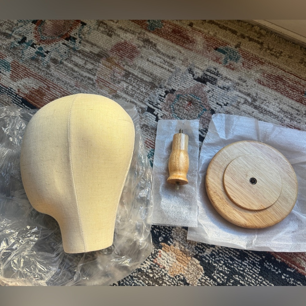 Chadwick Beige Mannequin Head with Wooden Base - Picture 3 of 6